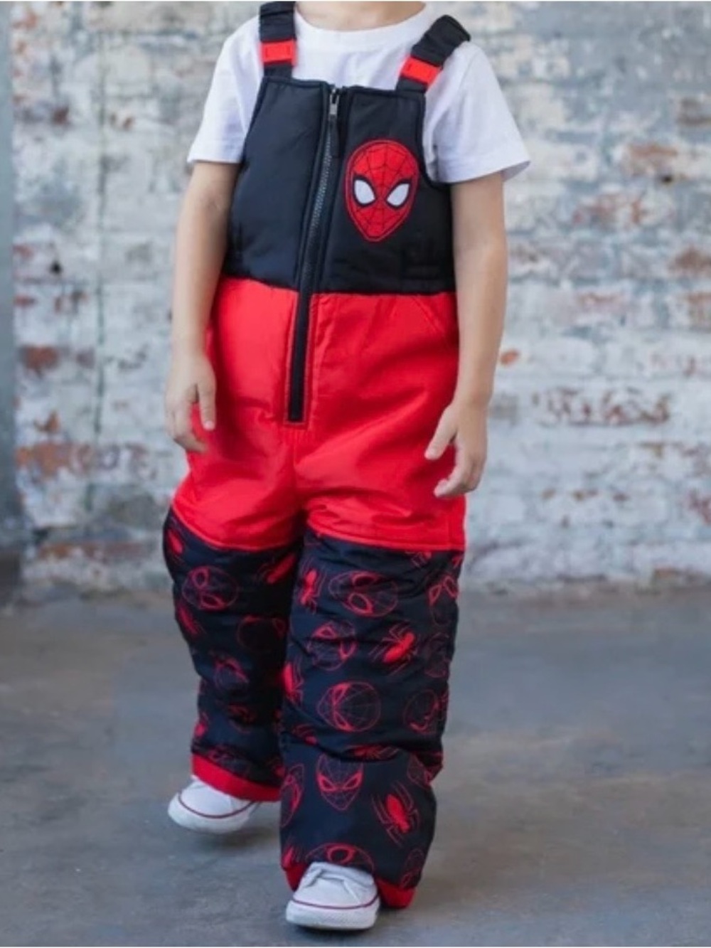 Marvel | Kids Red & Black Spider Hero Winter Snow Bib Ski Overalls Size 14-16